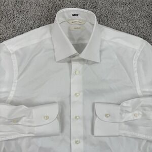 Suitsupply Traveller Shirt Men 38-L White Long Sleeve Button Up Slim Fit Formal